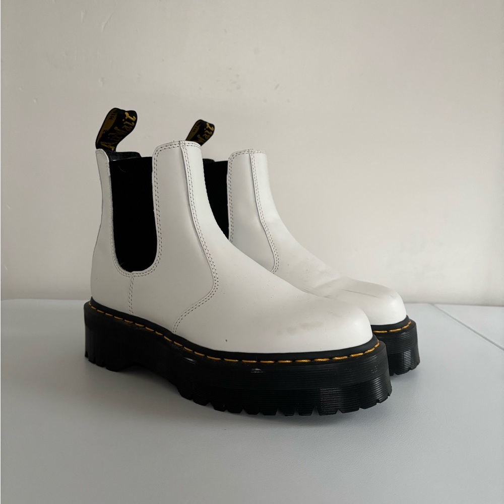 Dr. Martens Platform White Ankle Boots with Black Sole